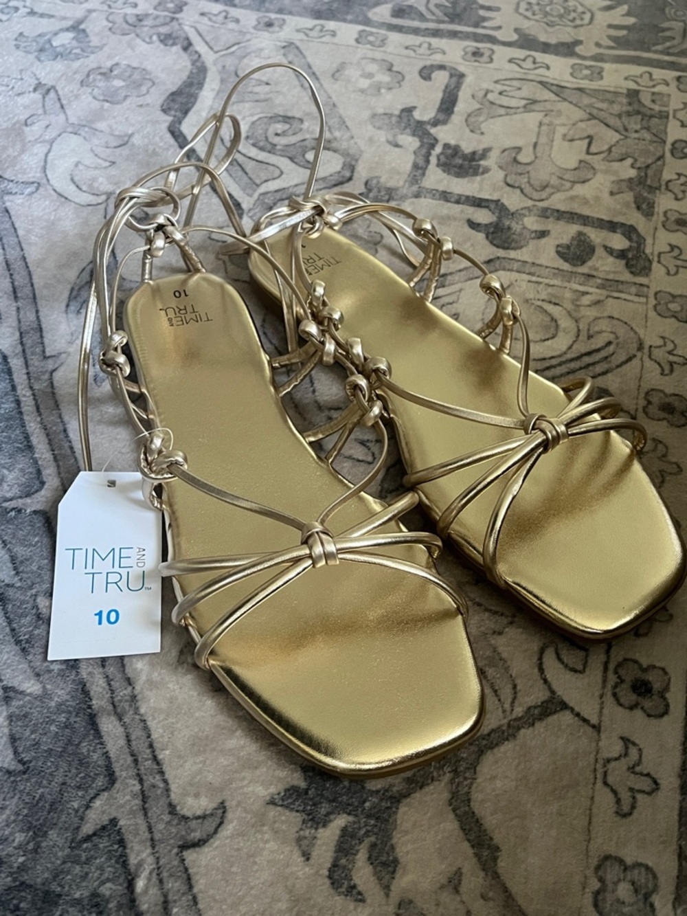 Time and Tru Gold Lace Up Sandals (Women) Size 10